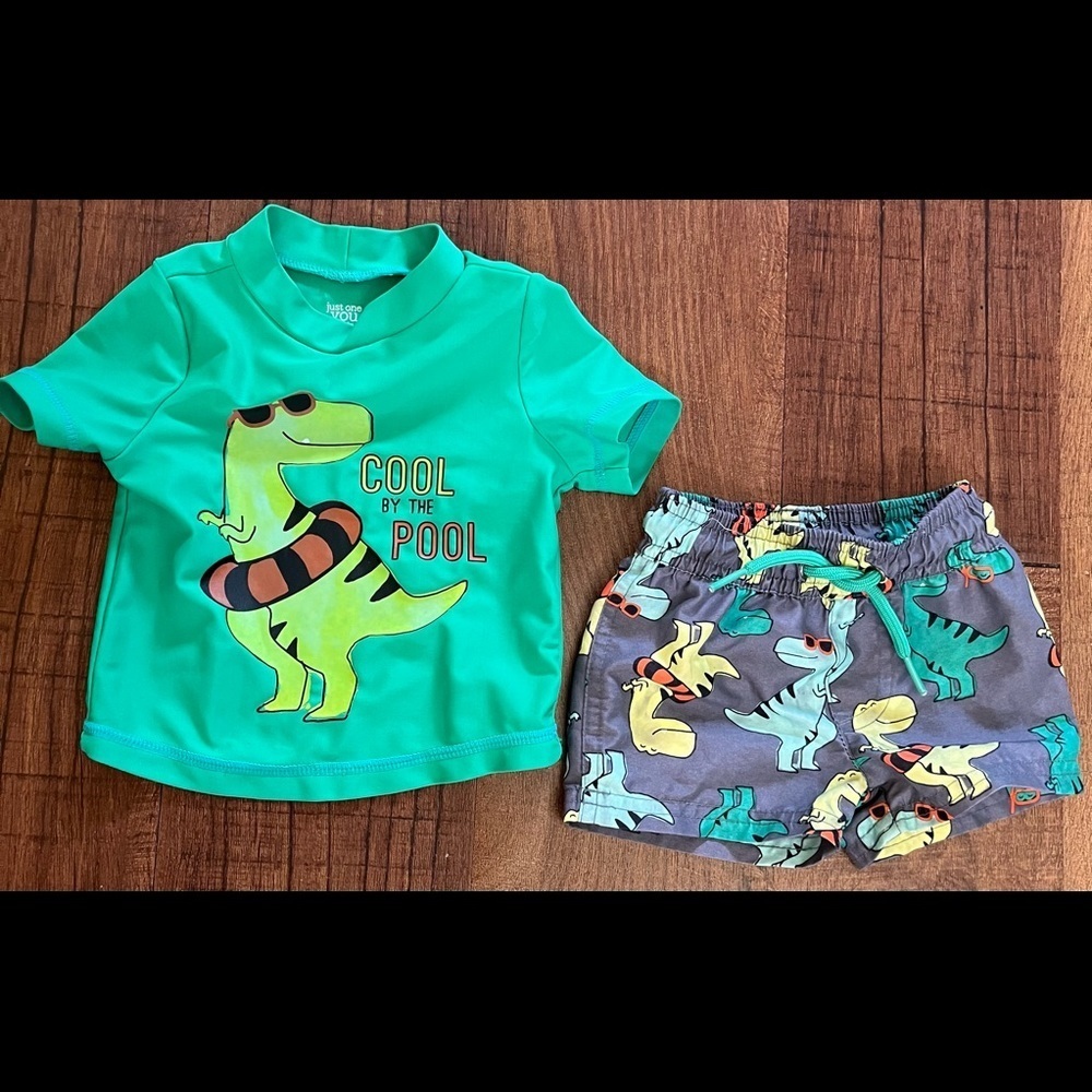 Baby boy 2 two piece Dino swim set 3 month rash guard trunks just one you carter
